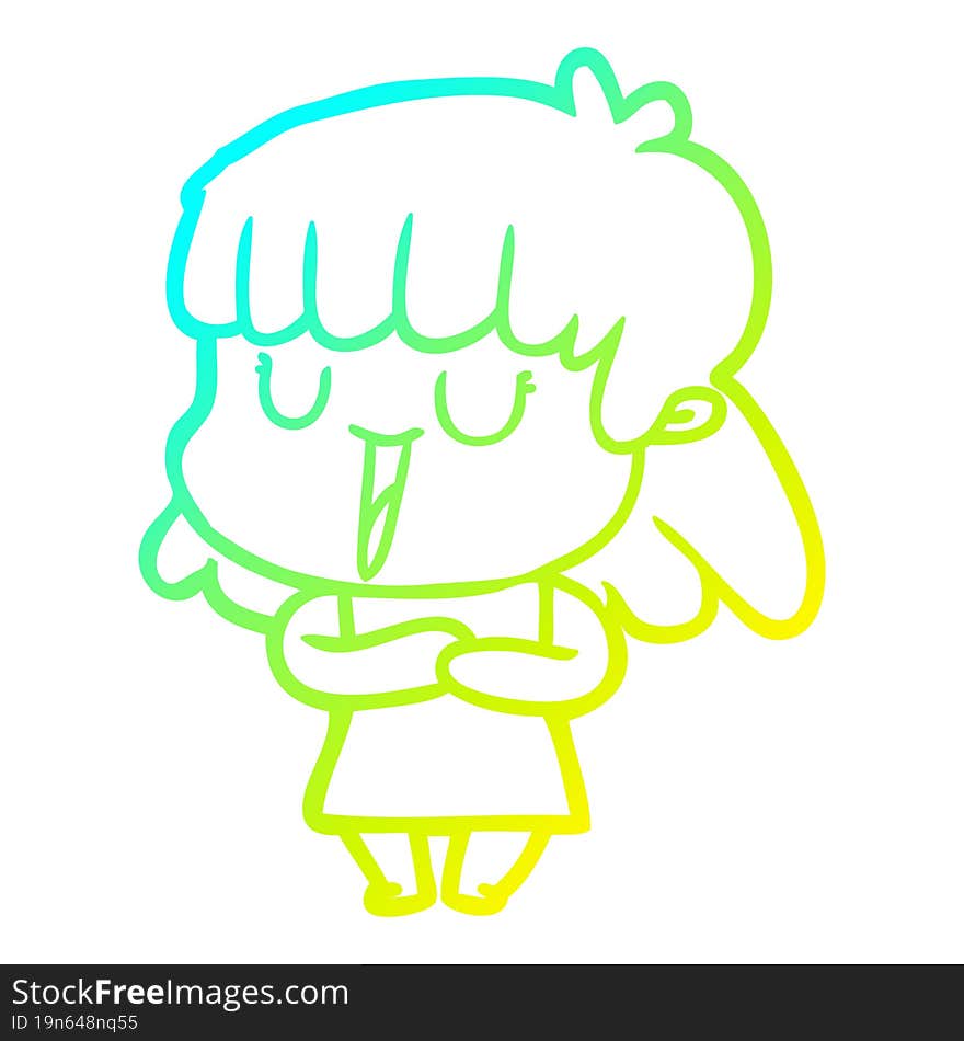 cold gradient line drawing of a cartoon woman laughing