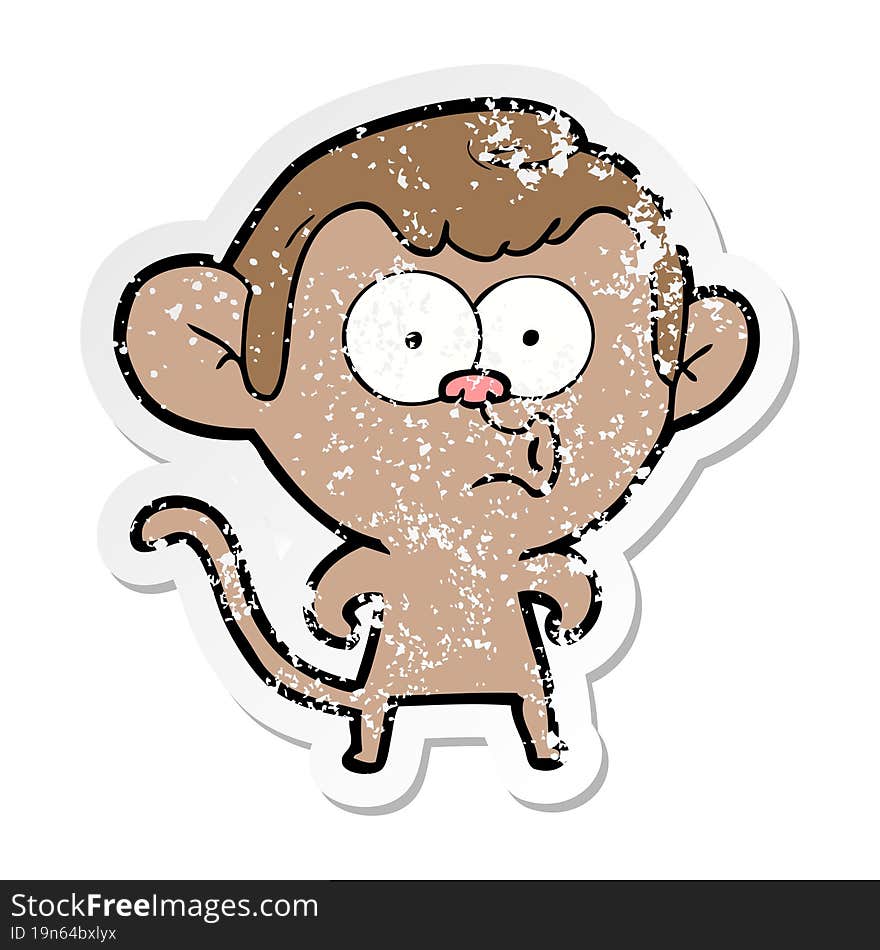 distressed sticker of a cartoon hooting monkey