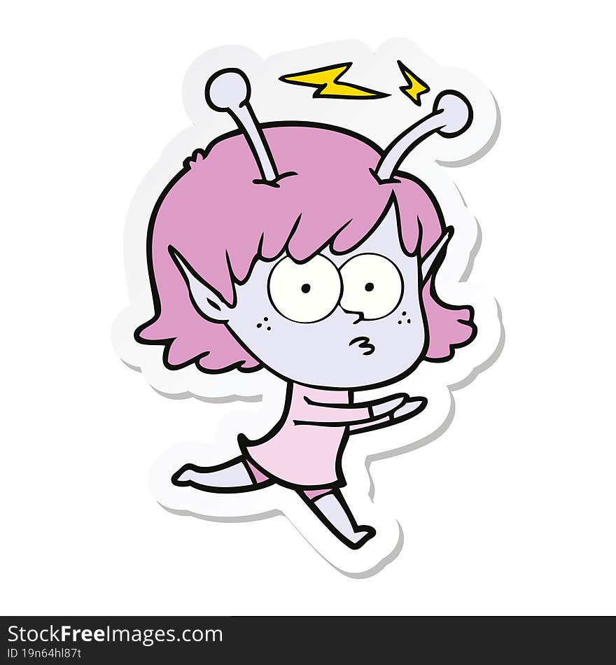 sticker of a cartoon alien girl