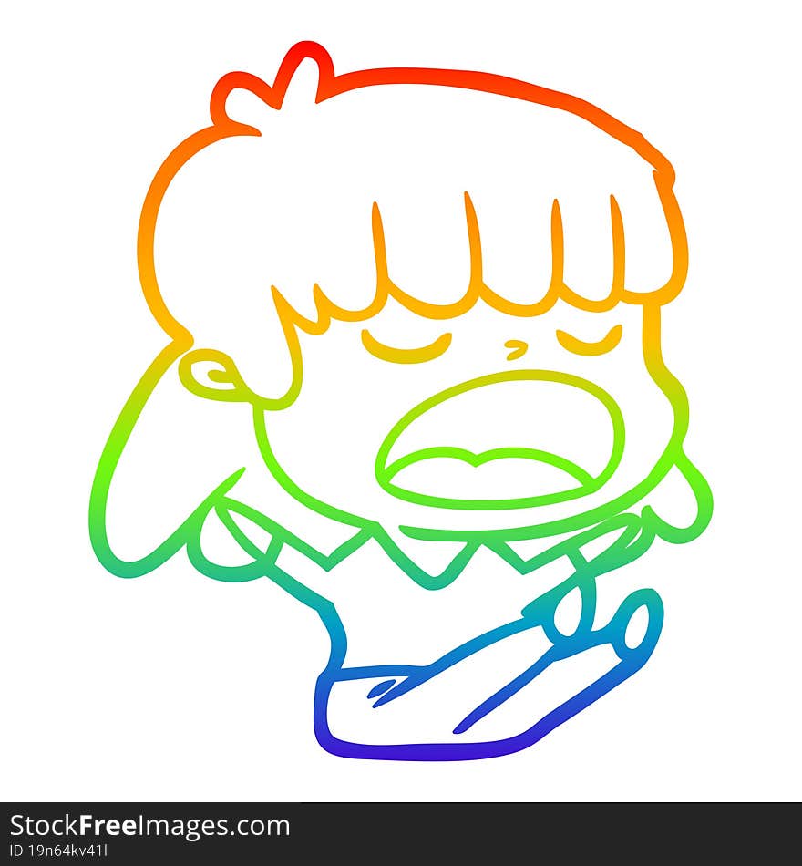 rainbow gradient line drawing cartoon woman talking loudly