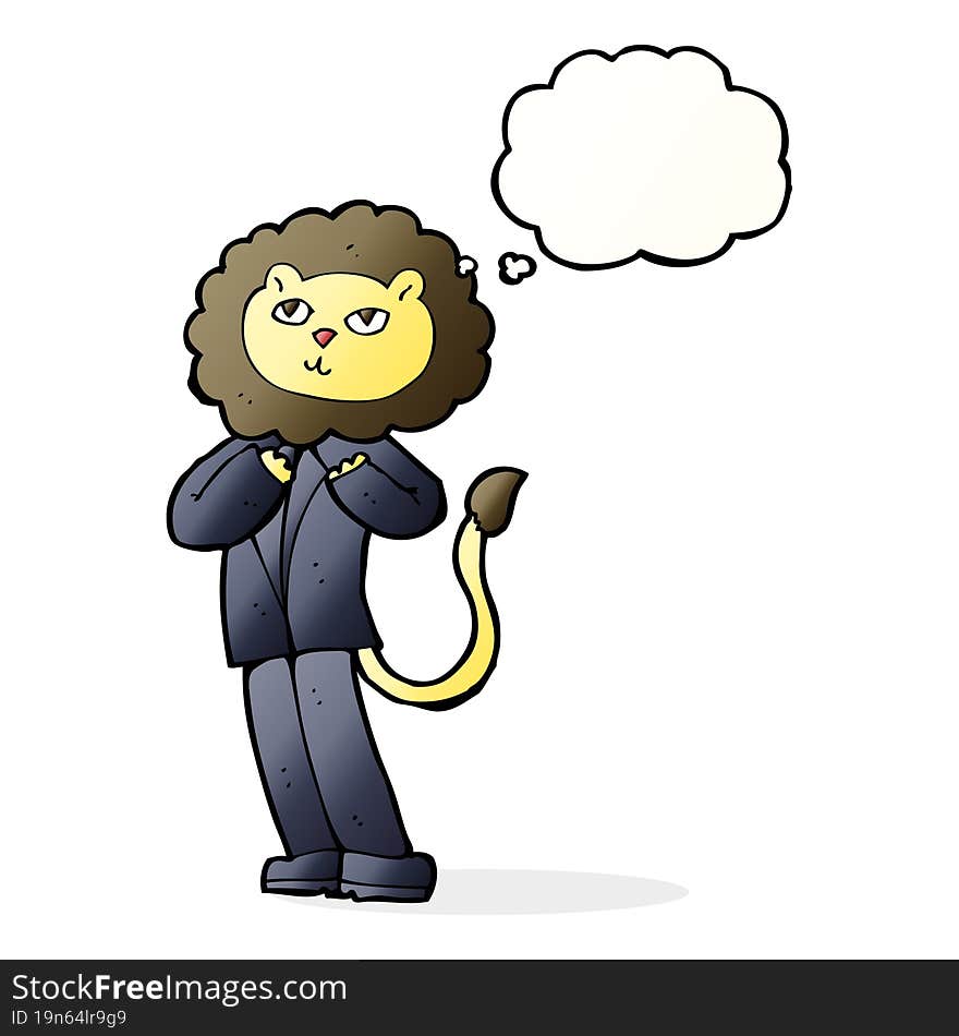 cartoon lion businessman with thought bubble