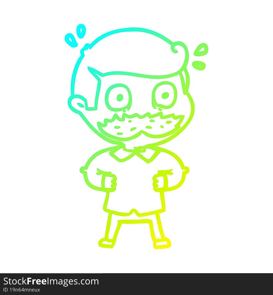 cold gradient line drawing cartoon man with mustache shocked