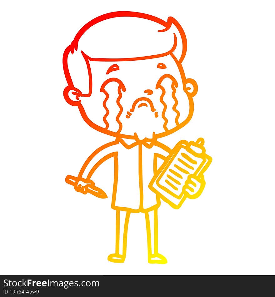 warm gradient line drawing of a cartoon man crying