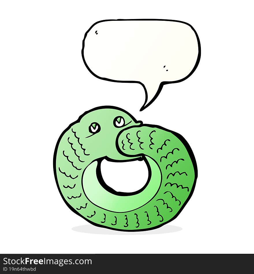 cartoon snake eating own tail with speech bubble