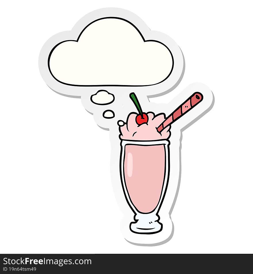 cartoon milkshake and thought bubble as a printed sticker