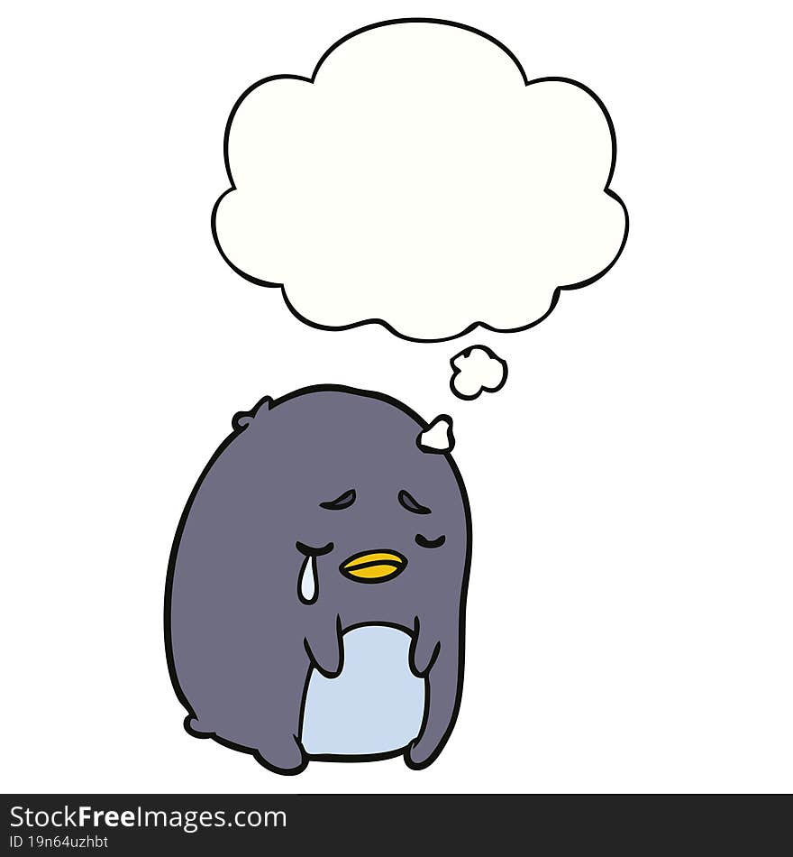 cartoon crying penguin and thought bubble