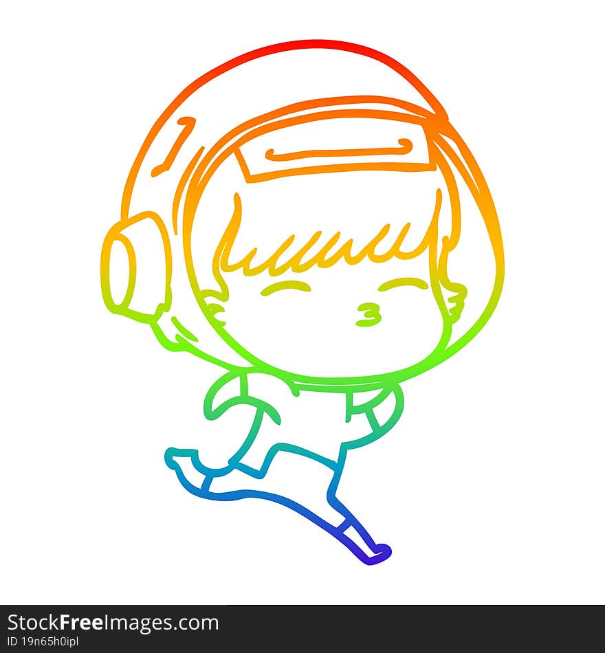 Rainbow Gradient Line Drawing Cartoon Running Astronaut