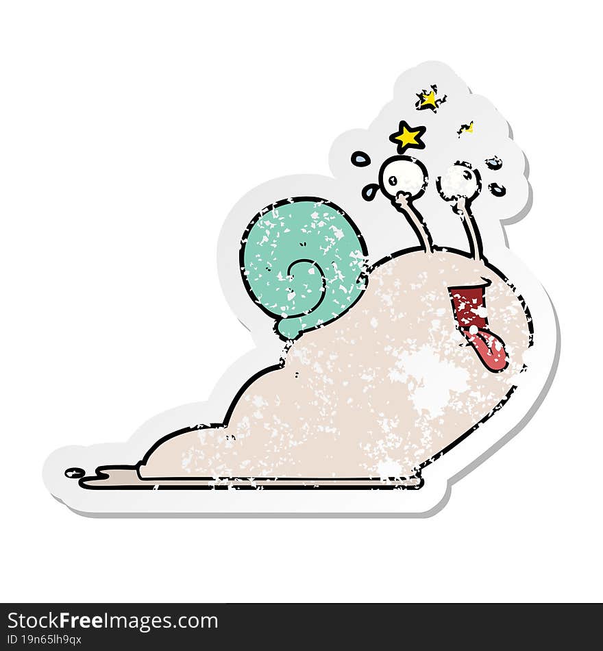 distressed sticker of a crazy cartoon snail