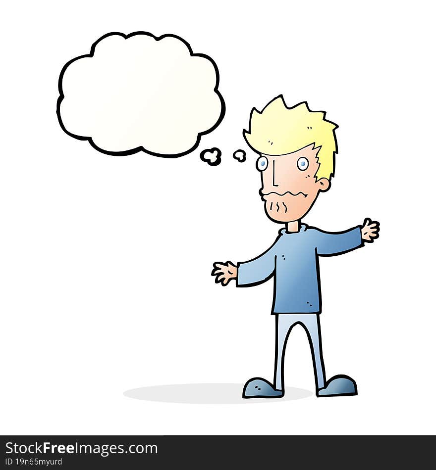 cartoon nervous man with thought bubble