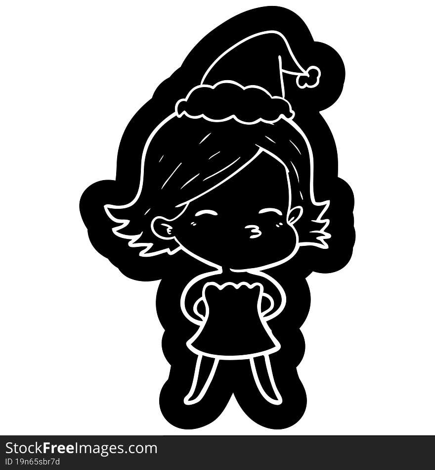 quirky cartoon icon of a woman wearing santa hat