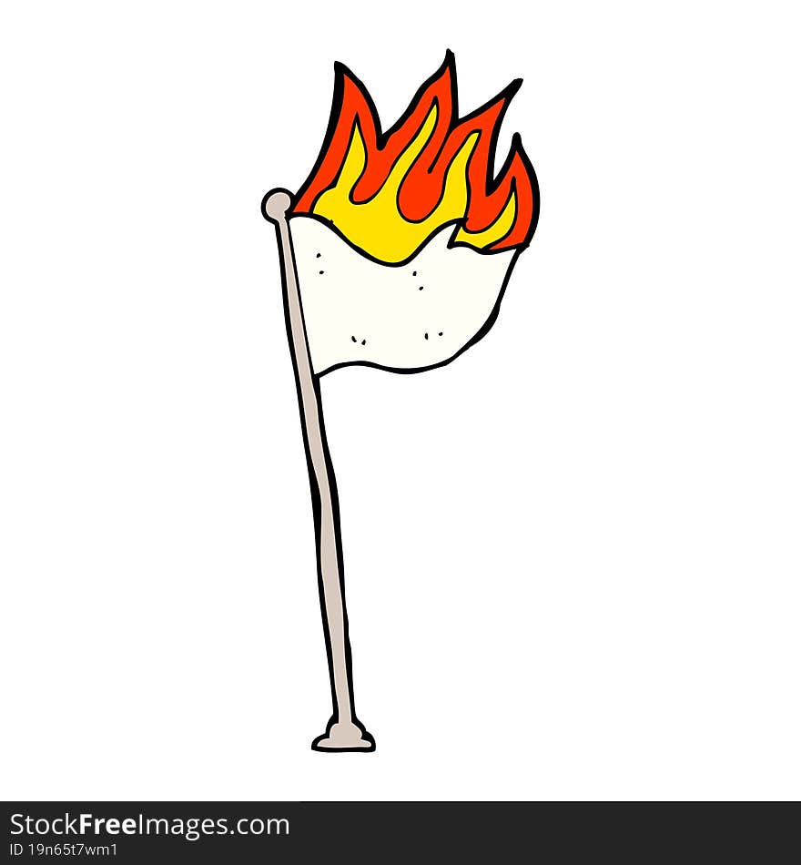 cartoon burning flag on pole