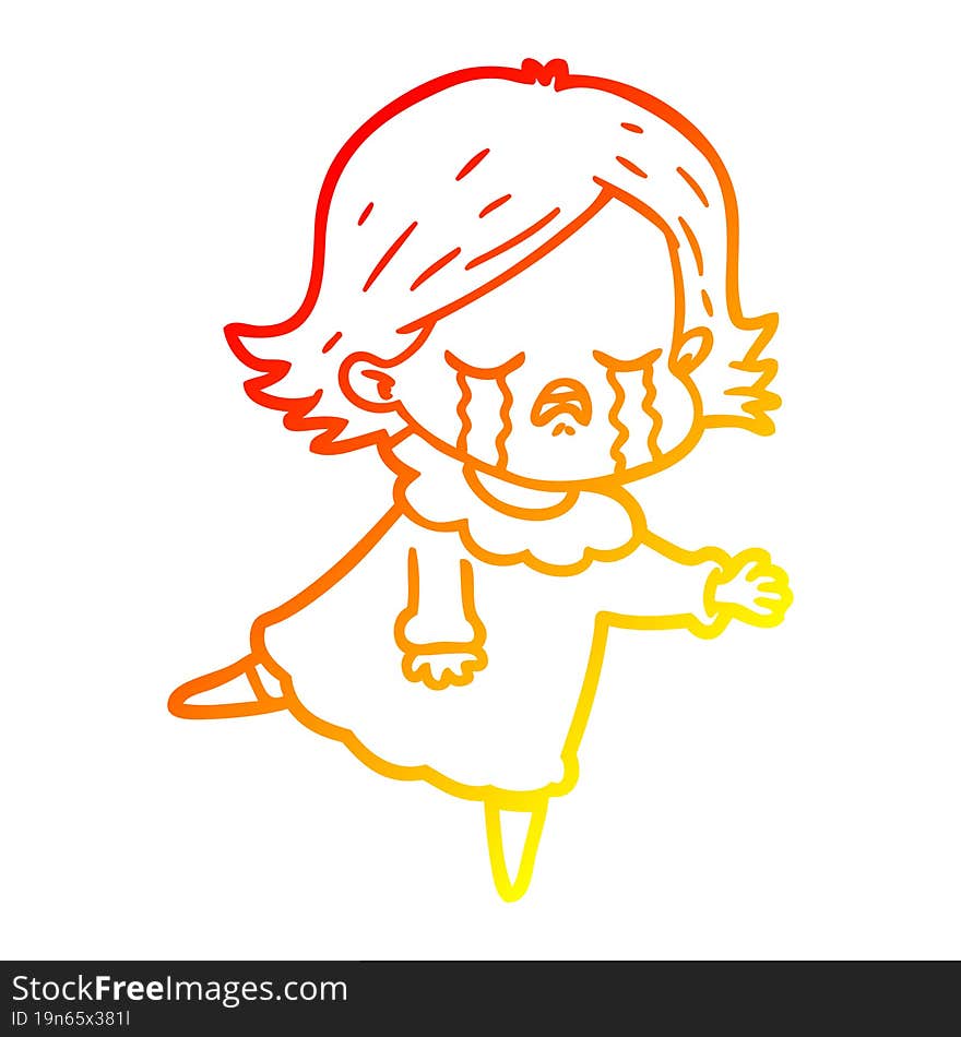 warm gradient line drawing of a cartoon girl crying