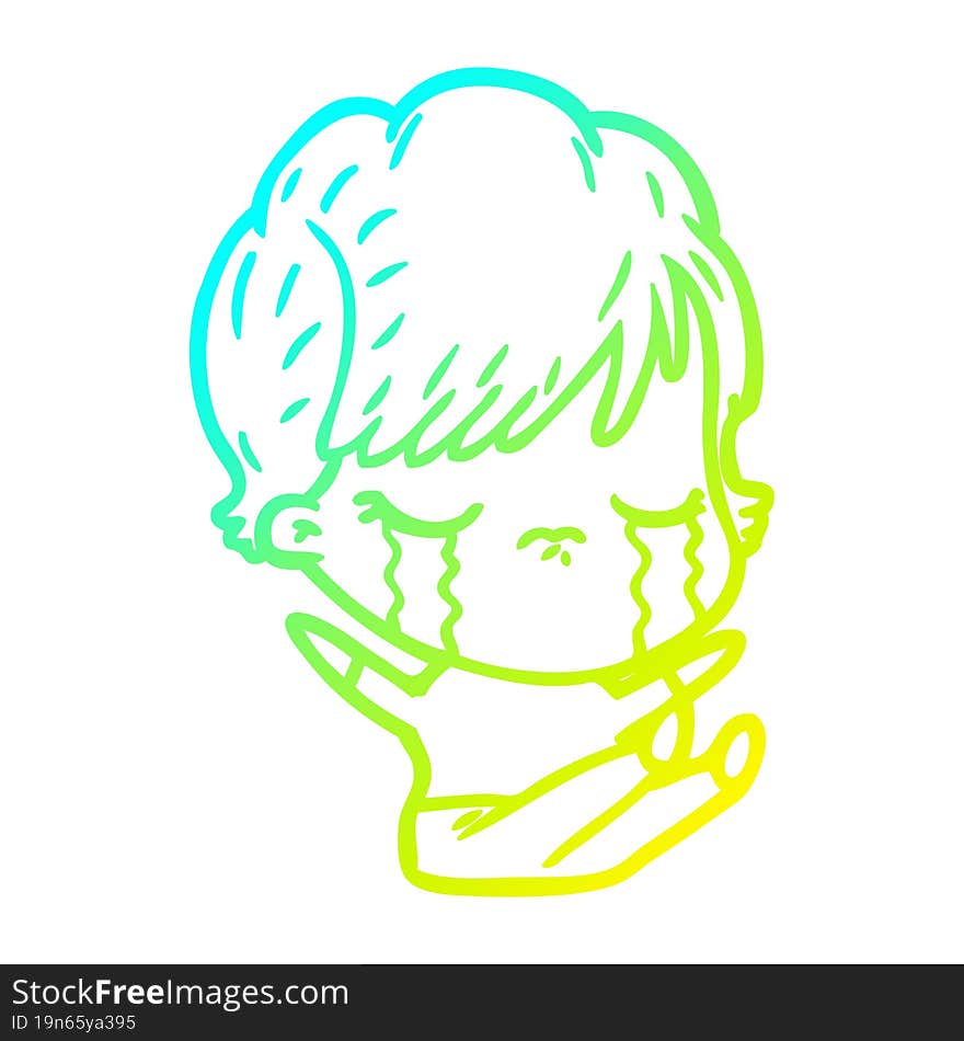 cold gradient line drawing of a cartoon woman crying