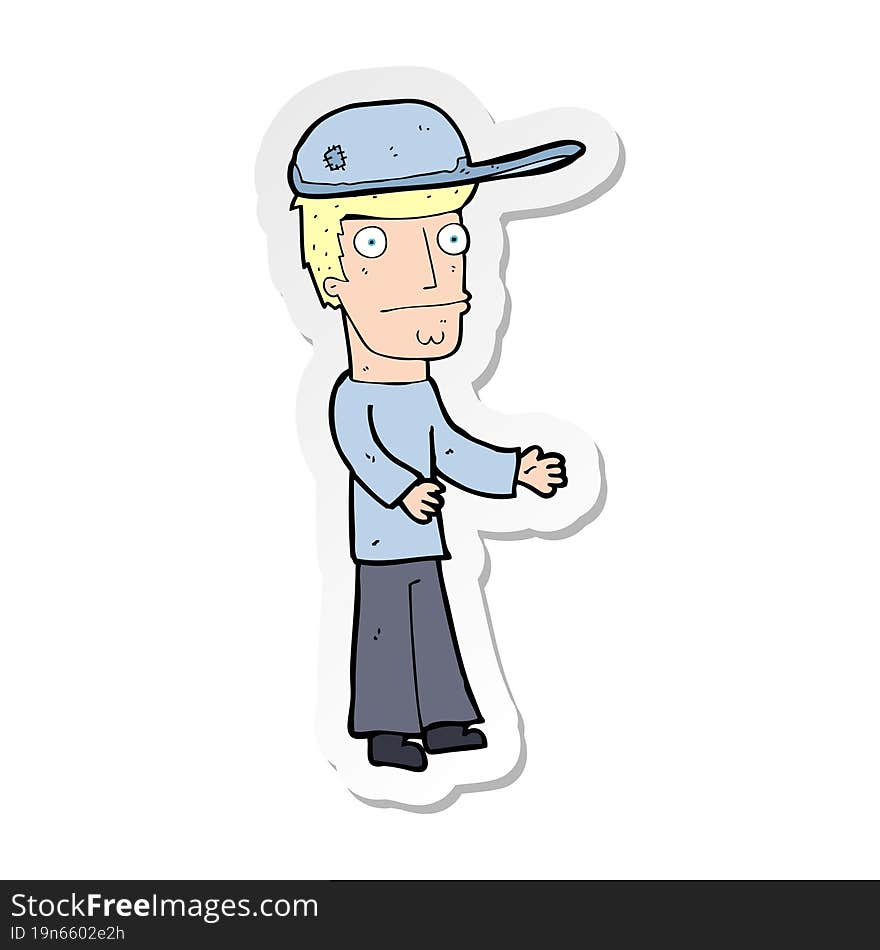 sticker of a cartoon worried man wearing hat