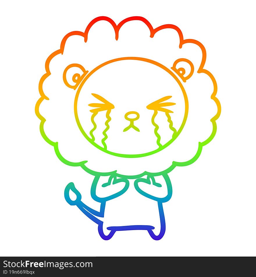 rainbow gradient line drawing cartoon crying lion