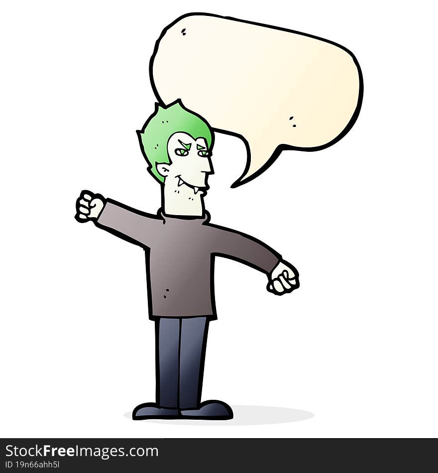 cartoon vampire man with speech bubble