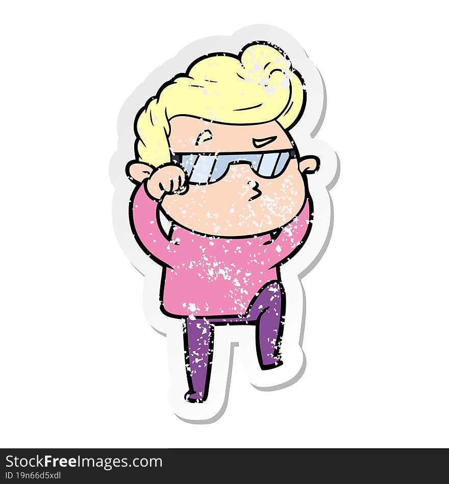 distressed sticker of a cartoon cool guy