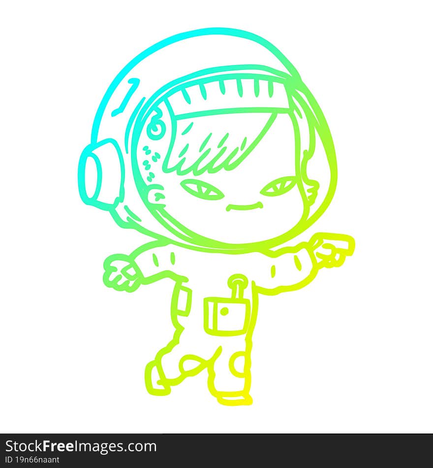 cold gradient line drawing cartoon astronaut woman