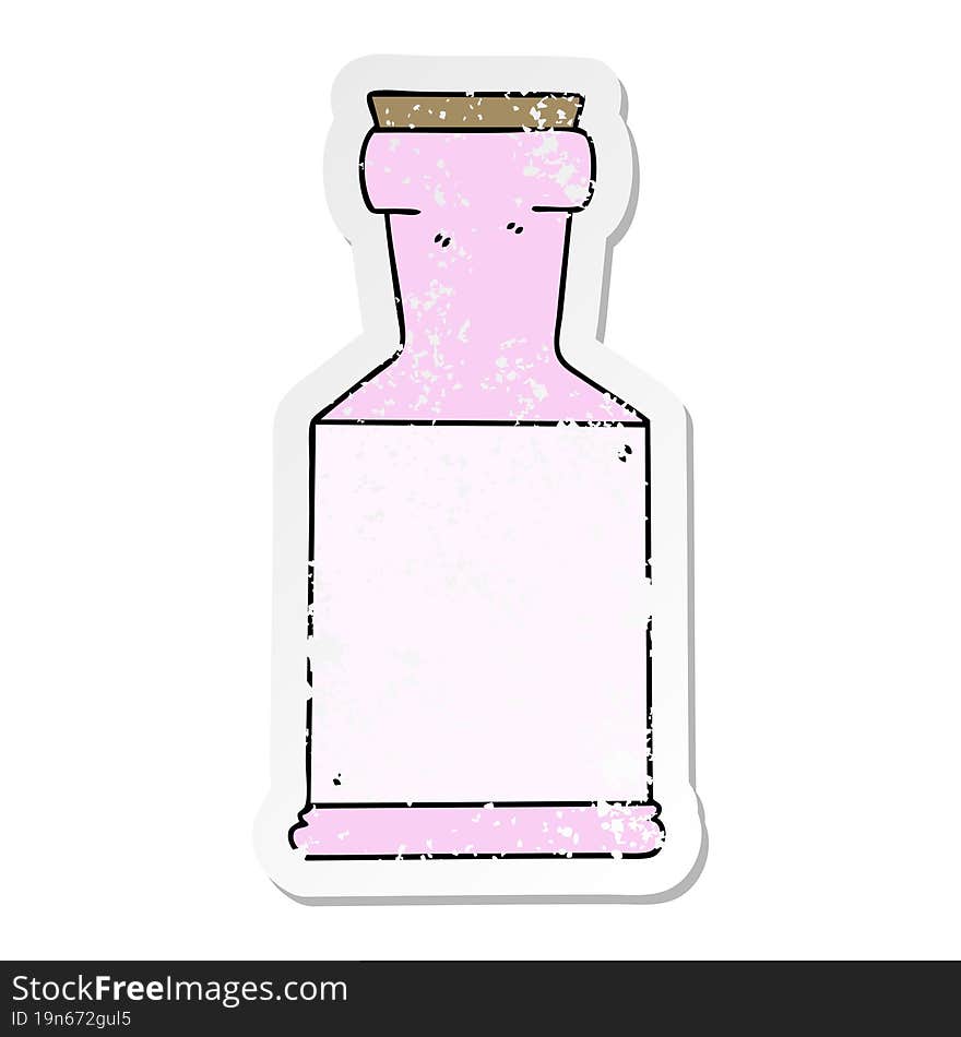 distressed sticker of a quirky hand drawn cartoon potion bottle