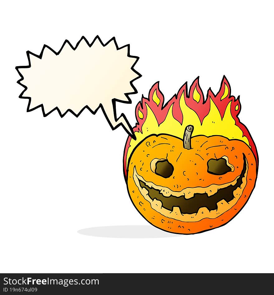 cartoon spooky pumpkin with speech bubble