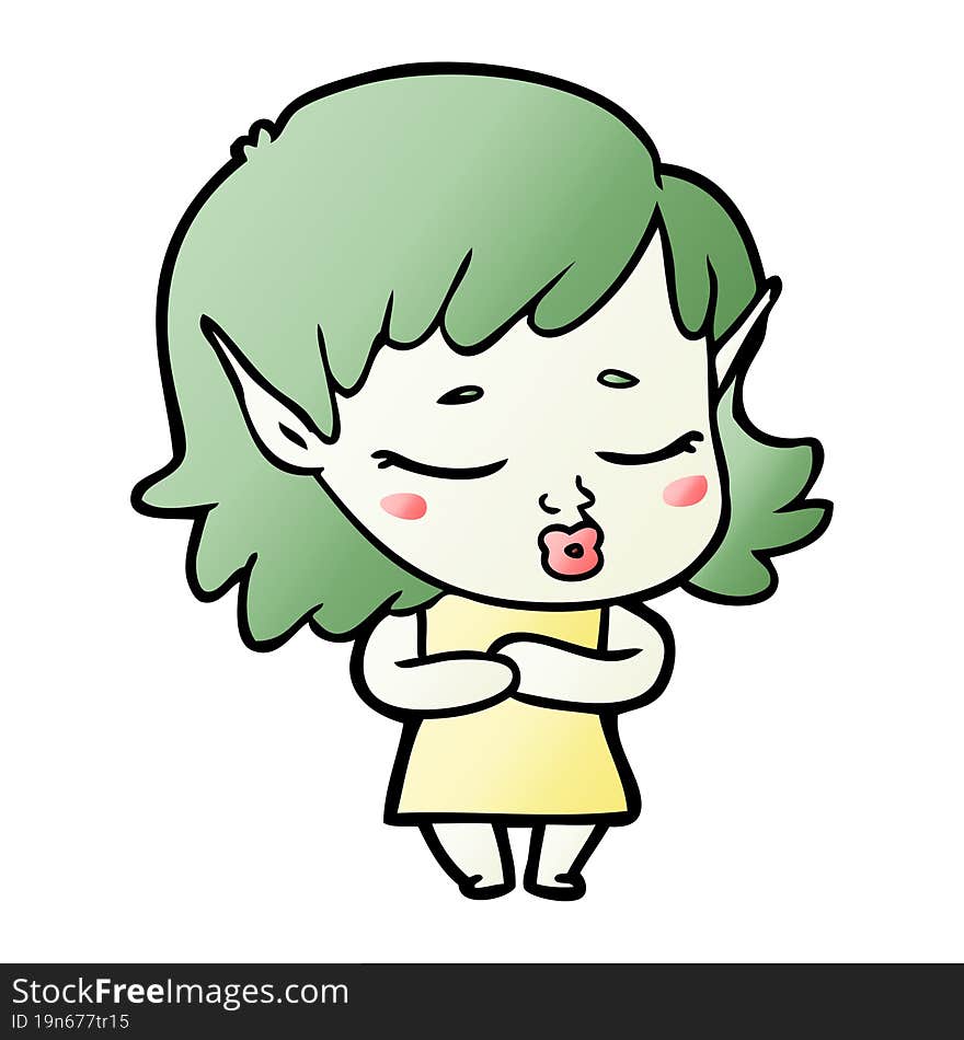 shy cartoon elf girl. shy cartoon elf girl