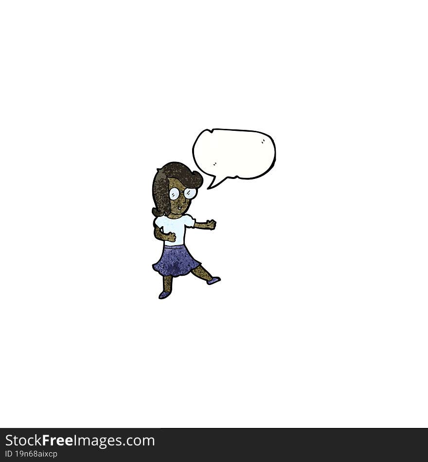 cartoon woman wearing spectacles with speech bubble