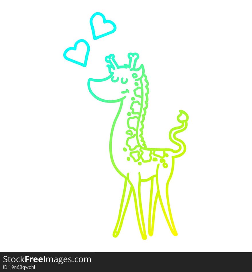 cold gradient line drawing of a cartoon giraffe with love heart