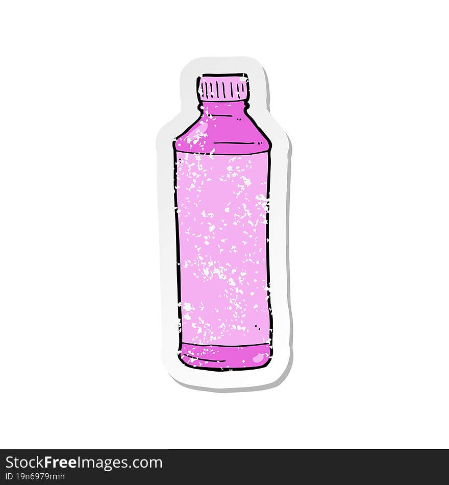 retro distressed sticker of a cartoon pink bottle