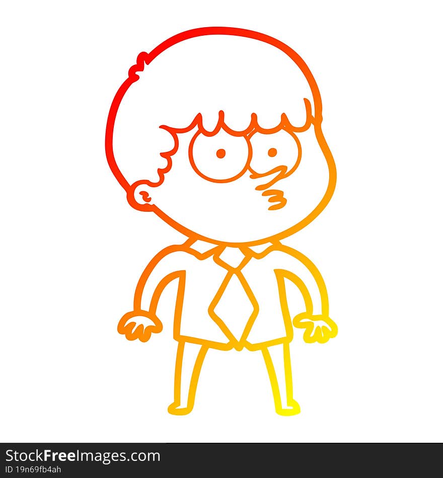 warm gradient line drawing cartoon nervous boy in shirt and tie