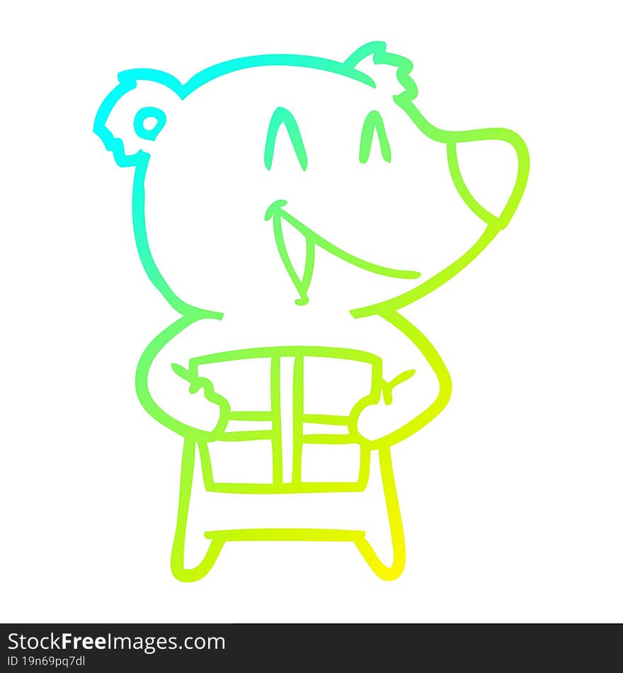 cold gradient line drawing of a cartppm bear with present