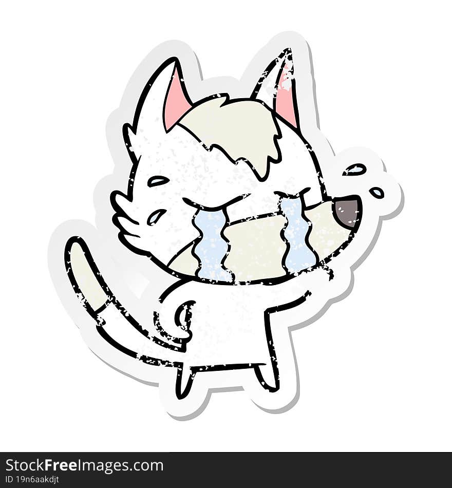 distressed sticker of a cartoon crying wolf