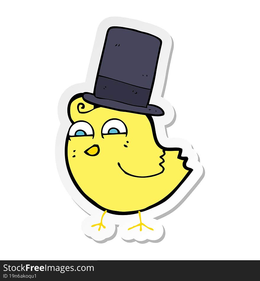 sticker of a cartoon bird wearing top hat