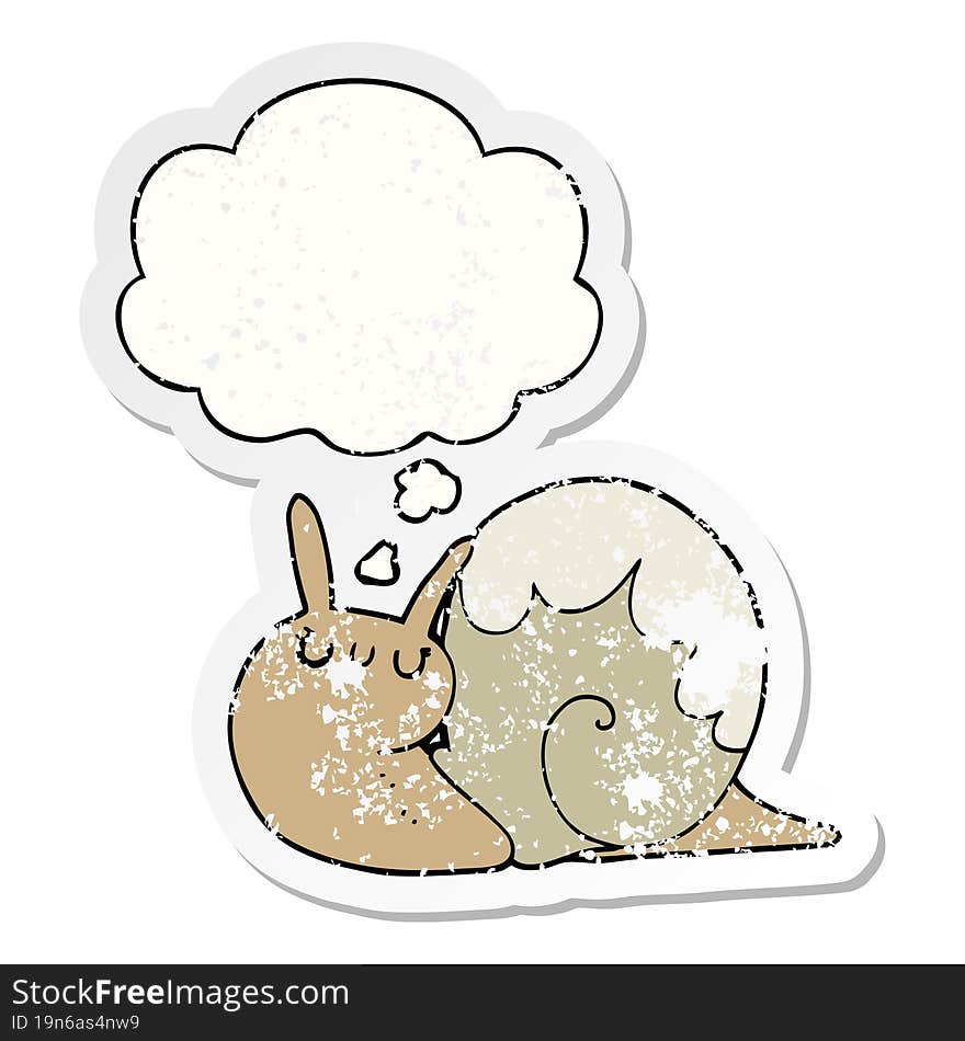 Cute Cartoon Snail And Thought Bubble As A Distressed Worn Sticker