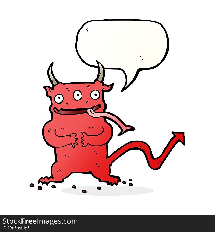 cartoon little demon with speech bubble