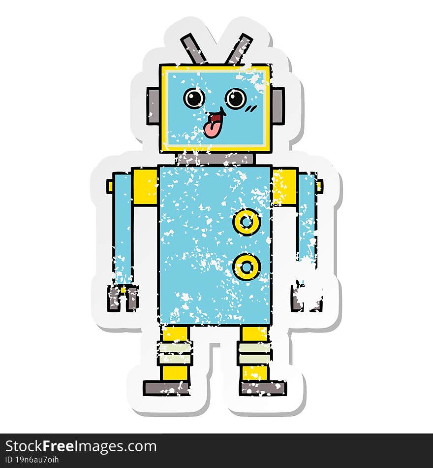 Distressed Sticker Of A Cute Cartoon Robot