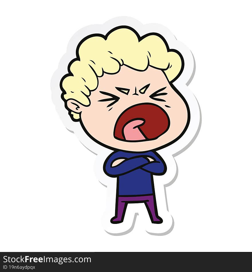 Sticker Of A Cartoon Furious Man