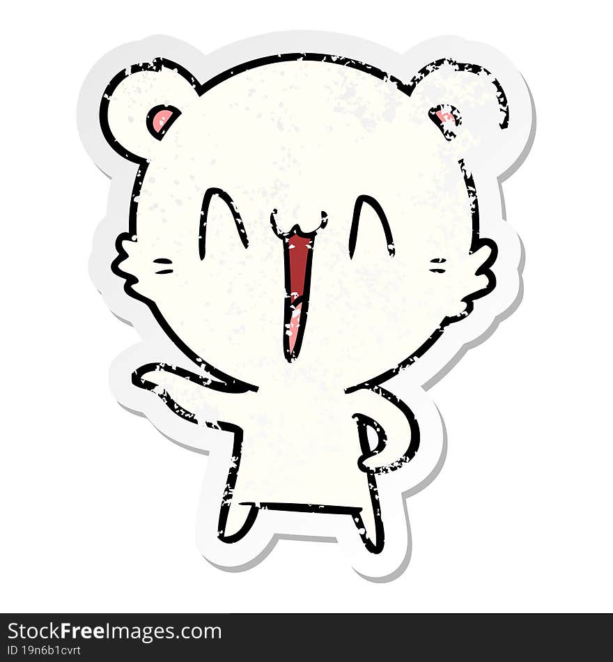 Distressed Sticker Of A Laughing Polar Bear Cartoon