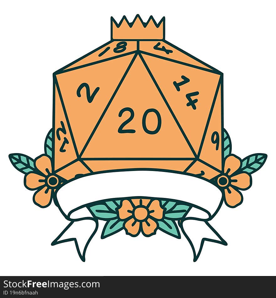 natural 20 critical hit D20 dice roll illustration