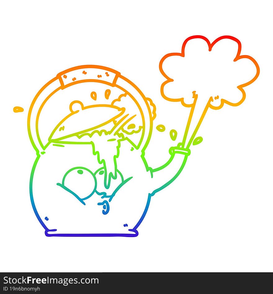 rainbow gradient line drawing of a cartoon boiling kettle