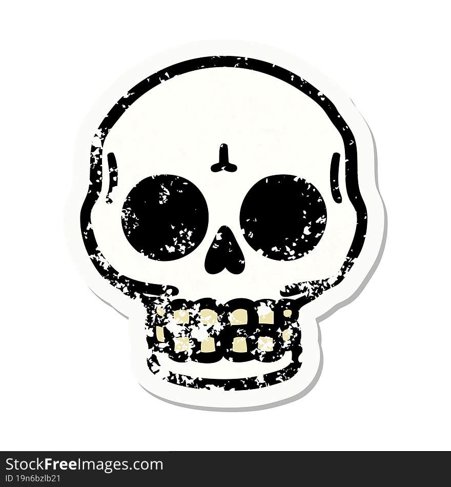 Traditional Distressed Sticker Tattoo Of A Skull