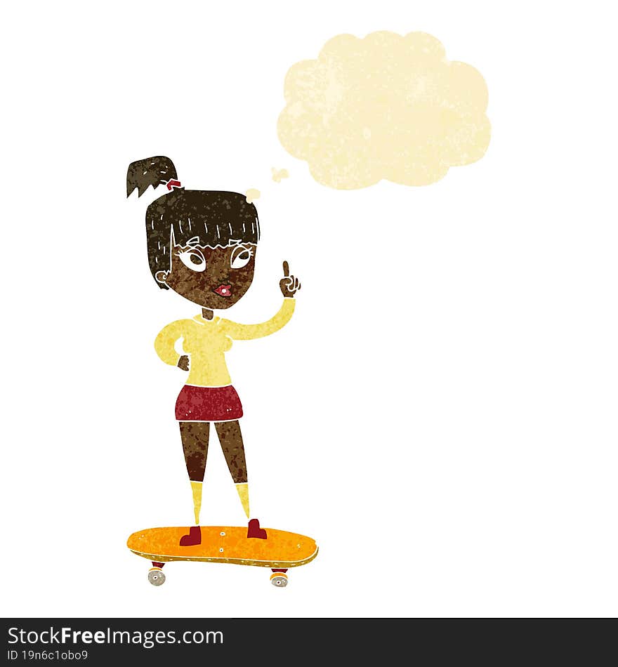 cartoon skater girl with thought bubble