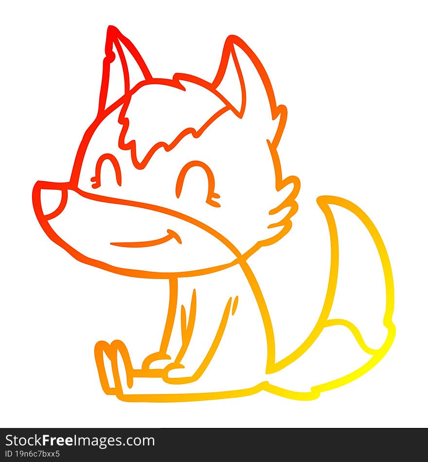 warm gradient line drawing friendly cartoon wolf