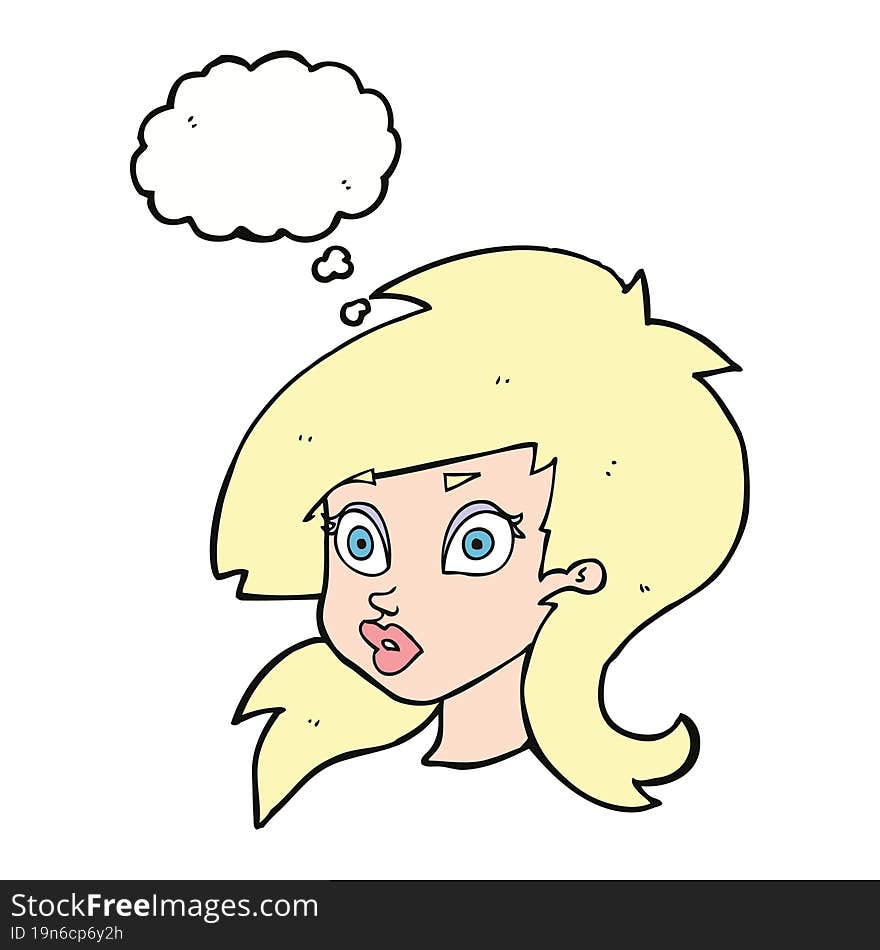 Cartoon Pretty Surprised Woman With Thought Bubble