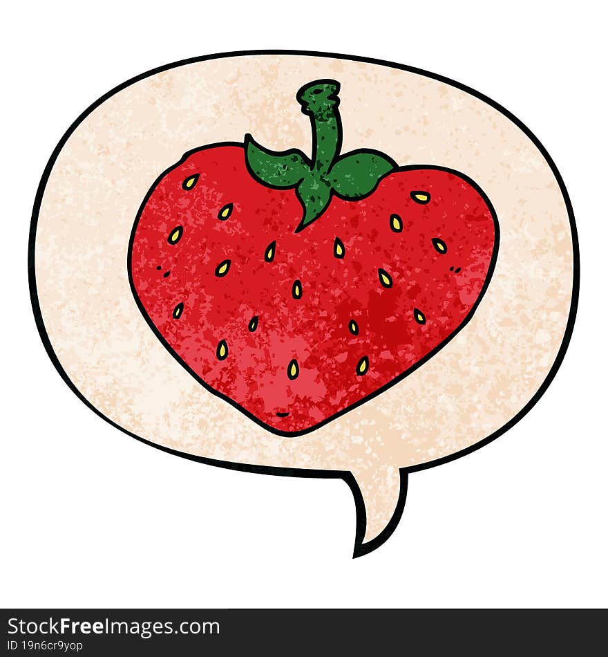 Cartoon Strawberry And Speech Bubble In Retro Texture Style