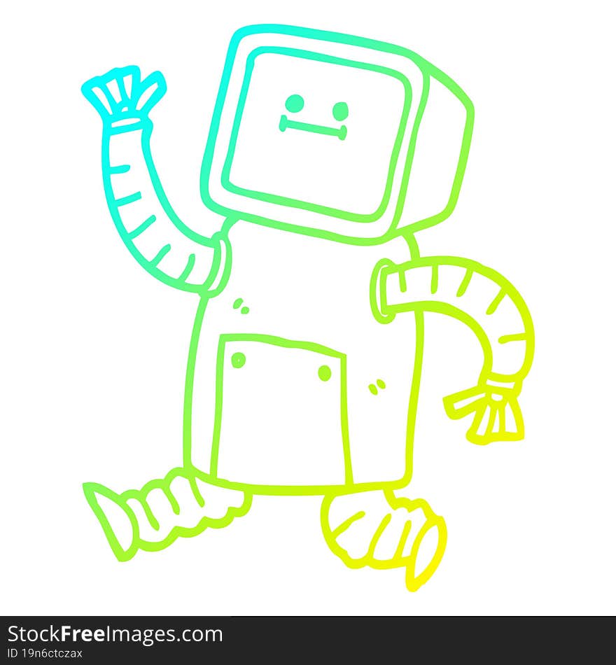 cold gradient line drawing cartoon robot running