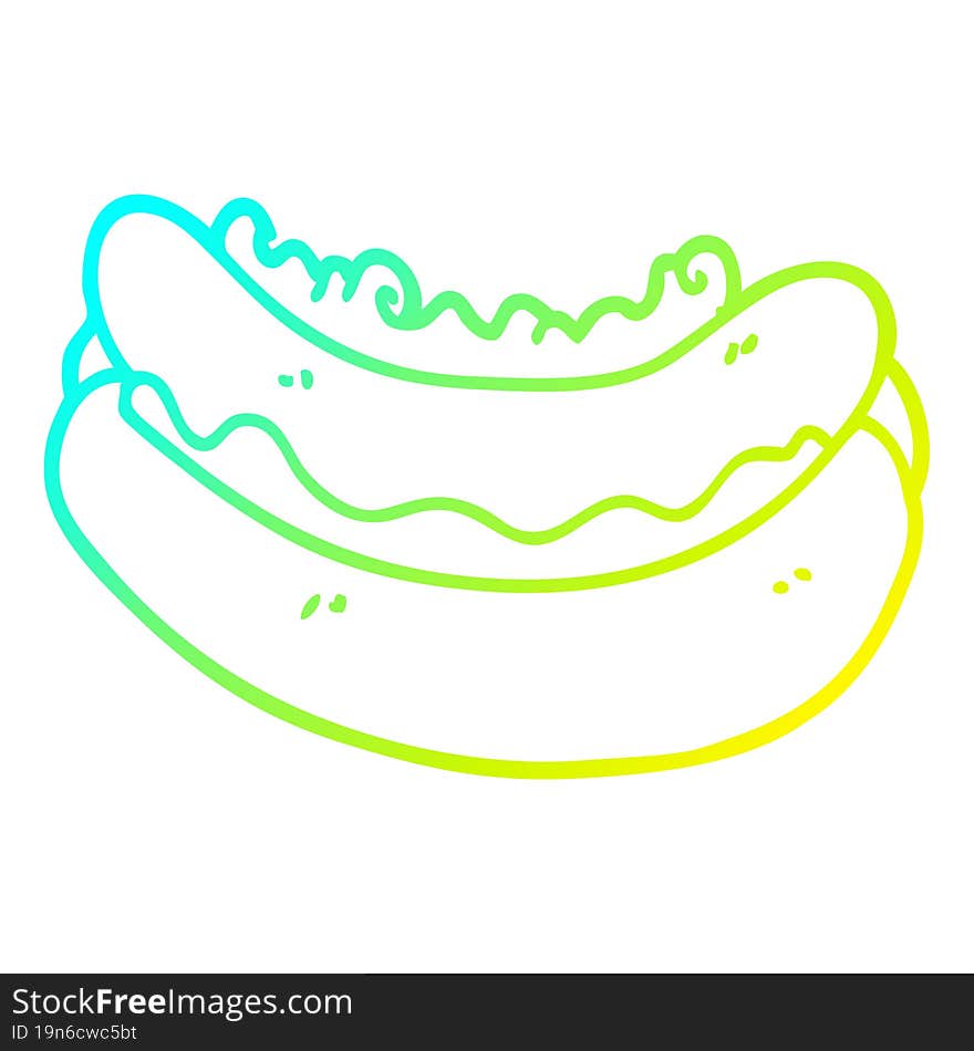 Cold Gradient Line Drawing Cartoon Hotdog In A Bun