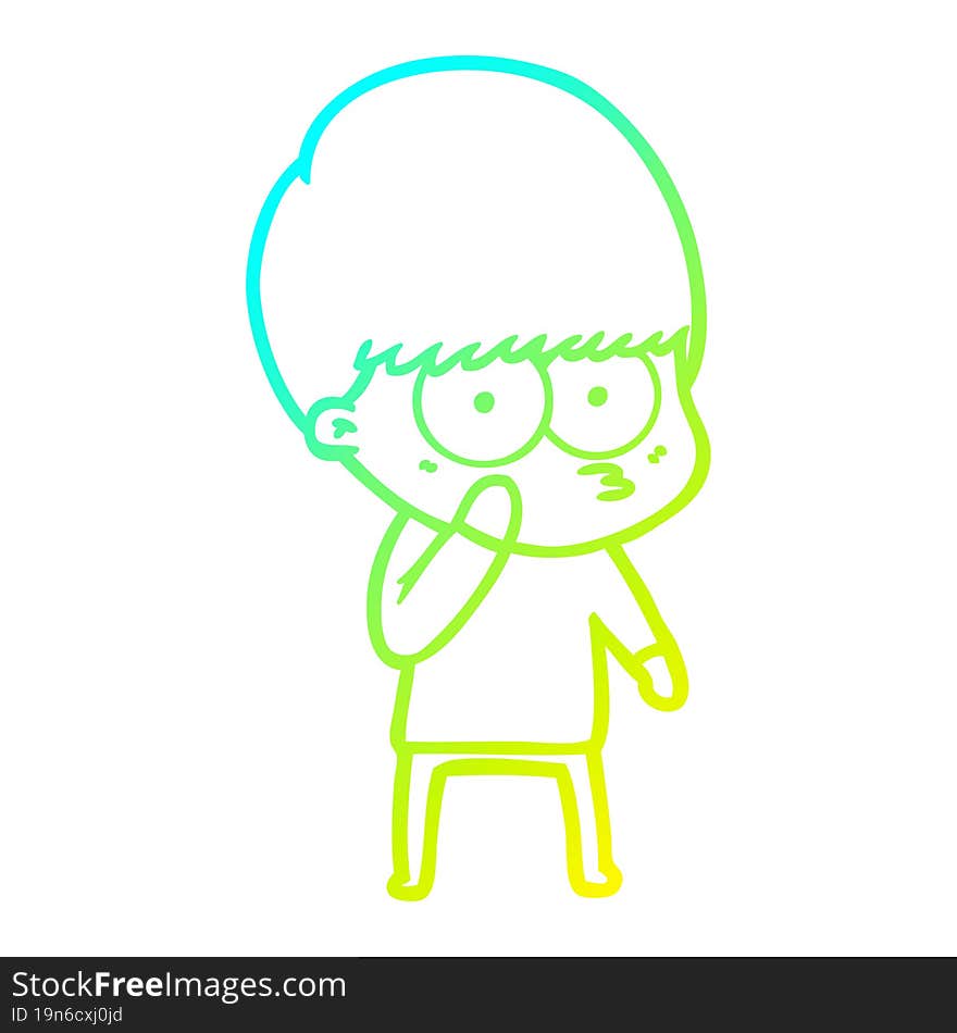 cold gradient line drawing curious cartoon boy