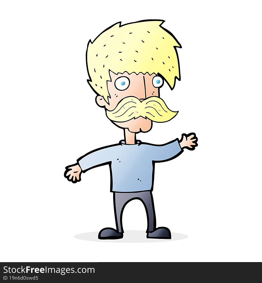 cartoon man with mustache waving