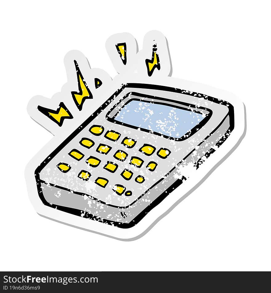 distressed sticker of a cartoon calculator