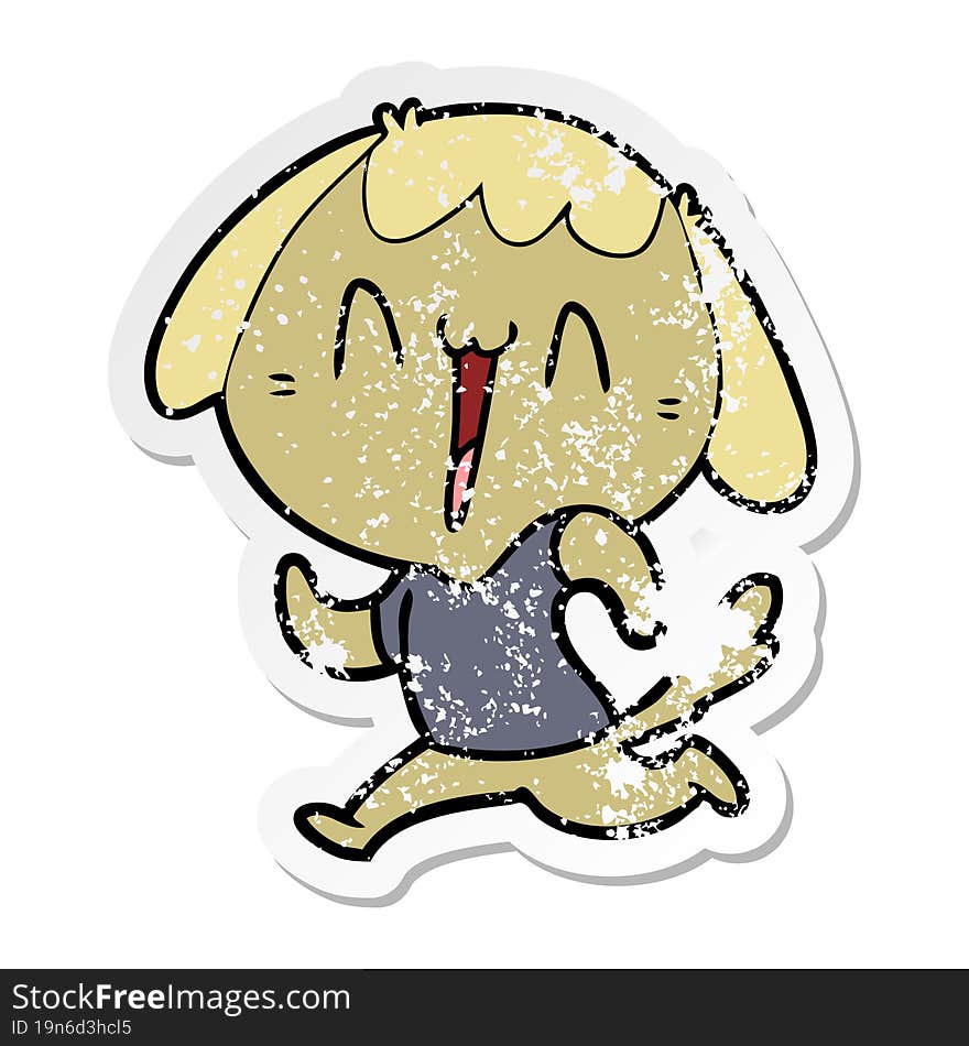 Distressed Sticker Of A Cute Cartoon Dog